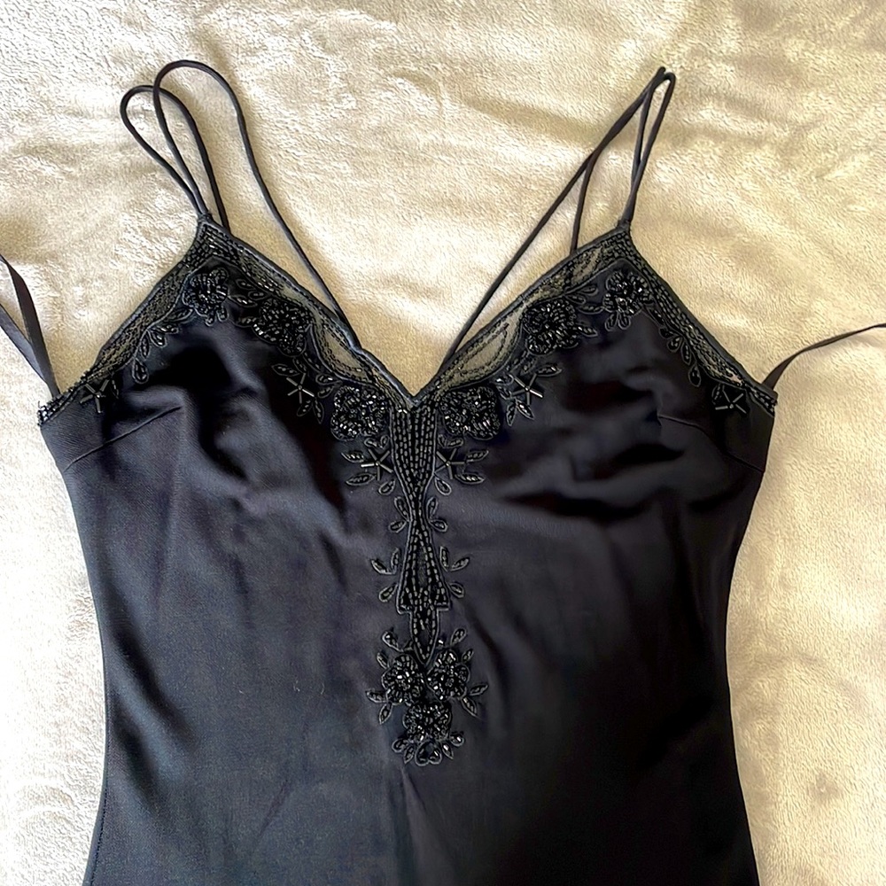 Black V Neck Dress with Slit, Size 4. Used once. Great for weddings or prom!